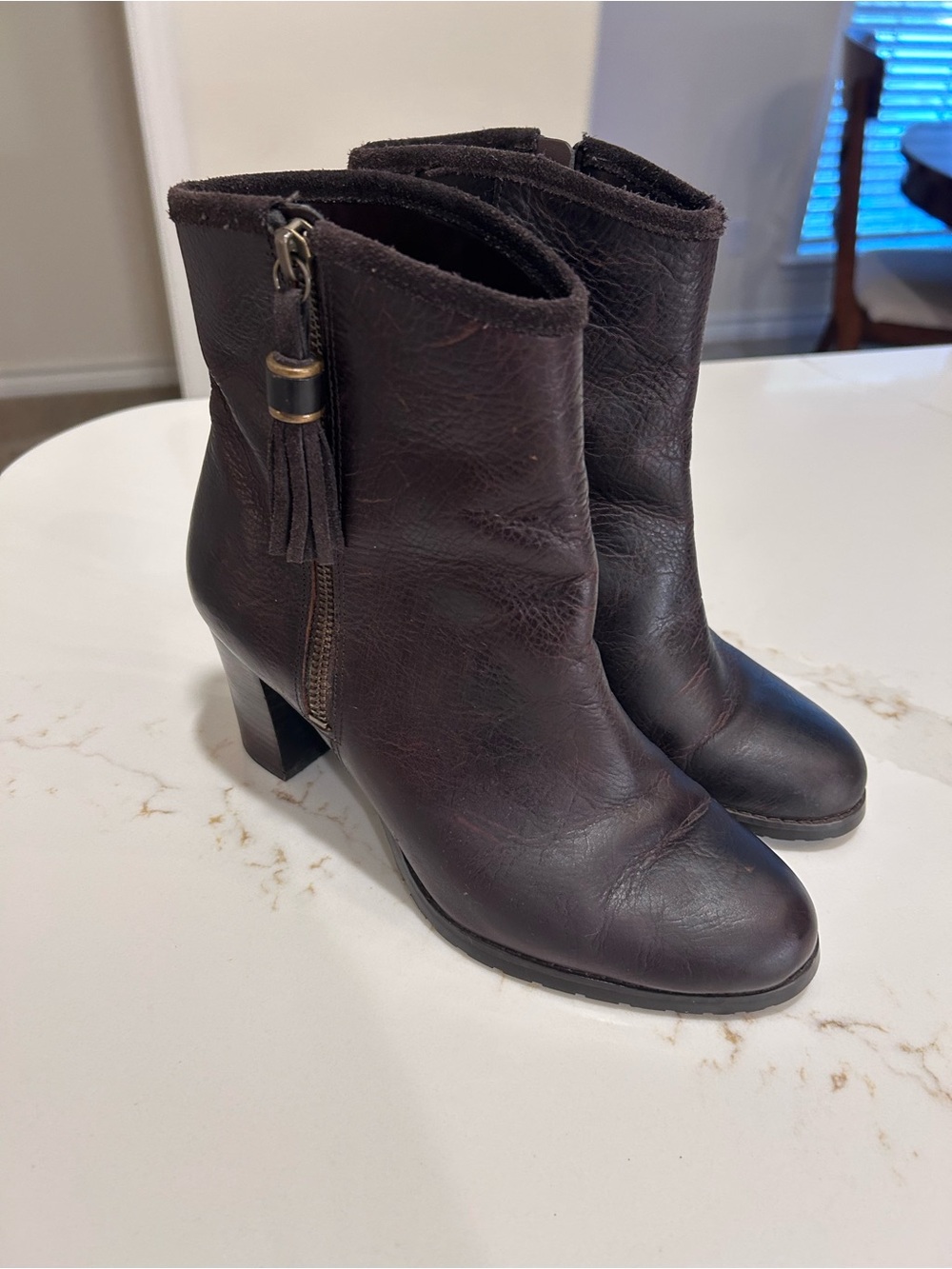 Lauren Ralph Lauren Women's Dark Brown Leather Ankle Boots with Tassel